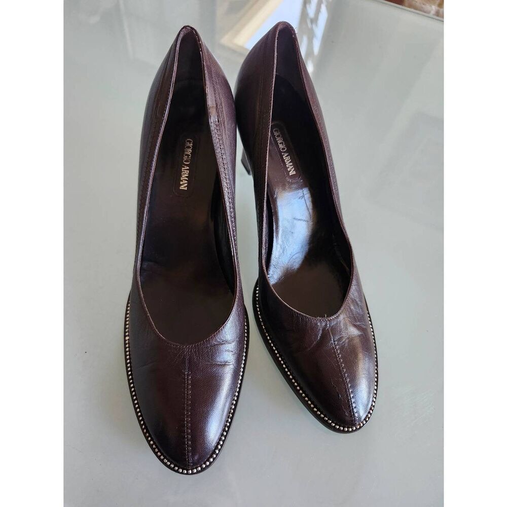 Authentic Giorgio Armani Leather Stacked Heel Pumps Size 40